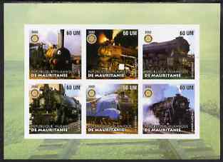 Mauritania 2002 Railway Locos #3 imperf sheetlet containing 6 values each with Rotary logo, unmounted mint