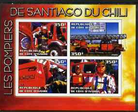 Ivory Coast 2004 Firemen of Santiago, Chile imperf sheetlet containing 4 values unmounted mint