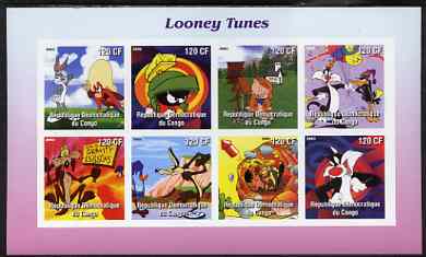 Congo 2003 Looney Tunes #2 imperf sheetlet containing 8 values unmounted mint