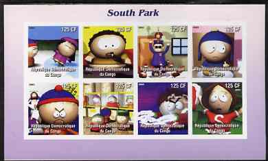 Congo 2003 South Park #2 imperf sheetlet containing 8 x 125 CF values unmounted mint