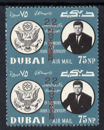 Dubai 1964 Kennedy Death Anniversary (22 Nov) 75np unmounted mint pair imperf between (as SG 133)*