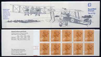 GB Booklet - Great Britain 1979-81 Military Aircraft #2 (Sopwith Camel & Vickers Vimy) £1.00 folded booklet with cyl number in margin at left SG FH2A