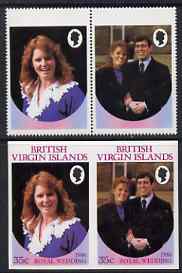British Virgin Islands 1986 Royal Wedding 35c se-tenant pair with Country name & value omitted, plus imperf pair as normal, all unmounted mint, SG 605avar