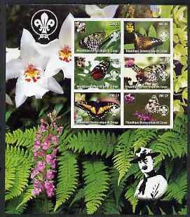 Congo 2004 Butterflies large imperf sheet containing 6 values (each with Orchid & Scout Logo), unmounted mint