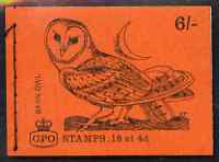 GB Booklet - Great Britain 1968-70 Birds - Barn Owl (red cover Feb 1969) 6s booklet complete and fine, SG QP46.
