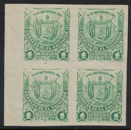1896 El Salvador (Dated 1896) SG158a 1c Green in Imperf Block of 4 U/M