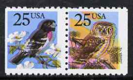 Booklet - United States 1988 Birds (25c Grosbeak & 25c Owl) se-tenant pair ex booklet with superb colour shift of red & blue resulting in double birds, unmounted mint as SG 2354-5