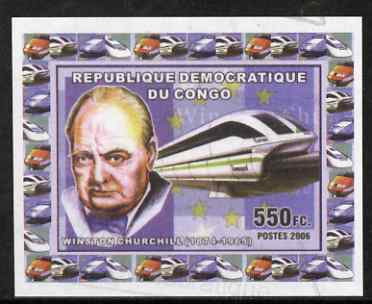 Congo 2006 Winston Churchill #1 with High Speed Train imperf sheetlet cto used