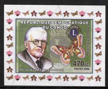 Congo 2006 Melvin Jones (Lions Int) #1 with Rotschildia jacobeae Butterfly imperf sheetlet cto used