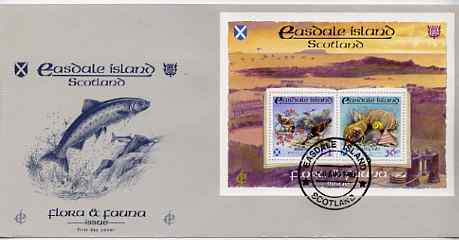 Easdale 1988 Flora & Fauna perf sheetlet containing 36p (shell) & £1 (Birds) on illustrated cover with first day cancel