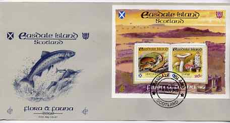 Easdale 1988 Flora & Fauna perf sheetlet containing 26p (Fungi) & £5 (Animals) on illustrated cover with first day cancel