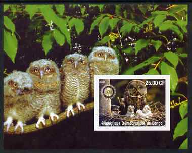 Congo 2002 Owls #1 imperf m/sheet with Rotary Logo unmounted mint