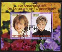 Benin 2007 10th Death Anniversary of Princess Diana #3 perf sheetlet containing 2 values fine cto used