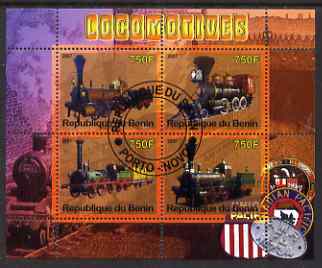 Benin 2007 Locomotives #1 perf sheetlet containing 4 values fine cto used