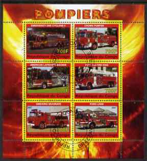 Congo 2007 Fire Engines #2 perf sheetlet containing 6 values fine cto used