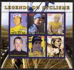 Congo 2007 Cycling Legends perf sheetlet containing set of 6 values fine cto used