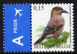 Belgium 2002-09 Birds #5 Spotted Nutcracker 0.15 Euro unmounted mint se-tenant with Priority Label SG 3694c