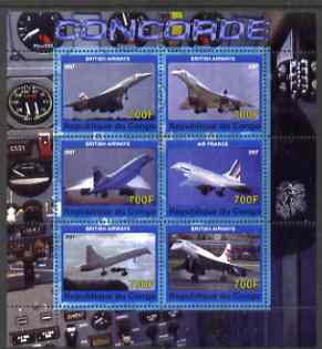 Congo 2007 Concorde perf sheetlet containing 6 values unmounted mint