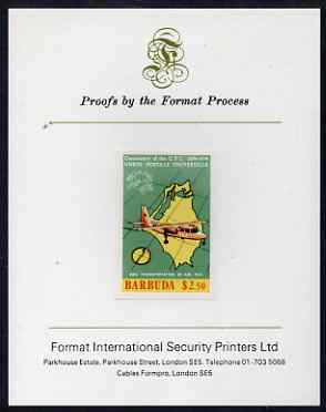 Barbuda 1974 Britten Norman & Map $2.50 imperf proof mounted on Format International proof card as SG 179