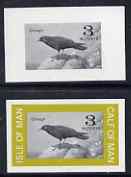 Calf of Man 1963 Chough 3m imperf proof of central vignette in black with frame omitted plus normal unmounted mint on gummed paper, as Rosen CA8