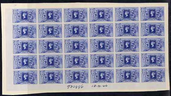 Cinderella - Great Britain 1947 National Stamp Exhibition label part perf pane of 30 mounted on card numbered and dated at bottom being the unique file-copy record from the Bradbury Wilkinson archives