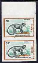 Congo 1972 Wild Animals 30f Monkey imperf pair from limited printing unmounted mint as SG 339