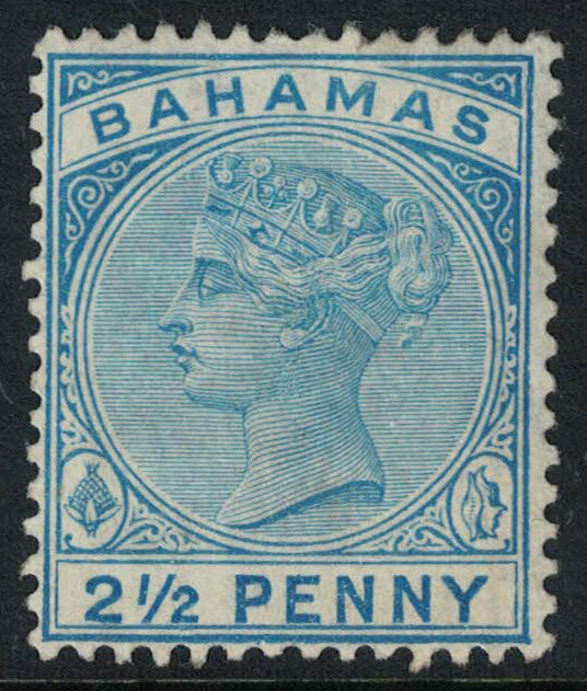 1888 QV  Bahamas Watermark Crown CA SG50 2½d Dull Blue but superb colour. U/M "Sloping 2" Variety