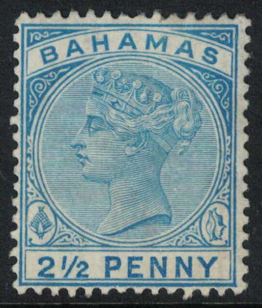 1888 QV  Bahamas Watermark Crown CA SG50 2½d Dull Blue but superb colour. U/M "Sloping 2" Variety