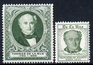 Cinderella - De La Rue undenominated sample stamps, large & small formats in green showing the firm's founder, unmounted mint