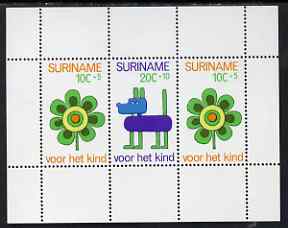 Surinam 1973 Child Welfare m/sheet (featuring stylised flower & dog) unmounted mint, SG MS761