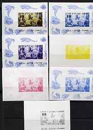 Batum 1998 Dinosaurs 900 value individual s/sheet the set of 7 imperf progressive proofs comprising the 4 individual colours plus 2, 3 & all 4-colour composites unmounted mint