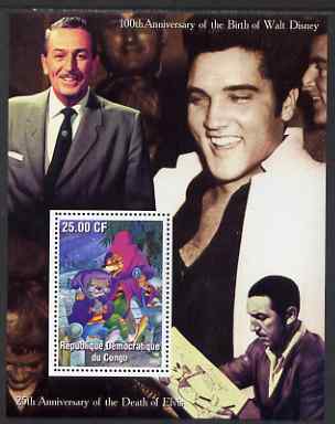 Congo 2002 Birth Centenary of Walt Disney & 25th Anniversary of Death of Elvis #1 perf m/sheet unmounted mint
