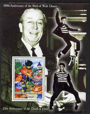 Congo 2002 Birth Centenary of Walt Disneyey & 25th Anniversary of Death of Elvis #2 perf m/sheet unmounted mint