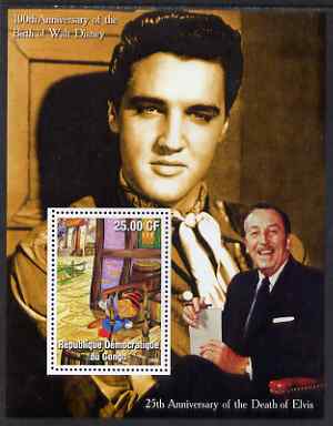 Congo 2002 Birth Centenary of Walt Disney & 25th Anniversary of Death of Elvis #3 perf m/sheet unmounted mint