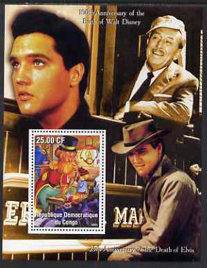 Congo 2002 Birth Centenary of Walt Disney & 25th Anniversary of Death of Elvis #4 perf m/sheet unmounted mint