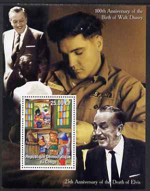 Congo 2002 Birth Centenary of Walt Disney & 25th Anniversary of Death of Elvis #7 perf m/sheet unmounted mint