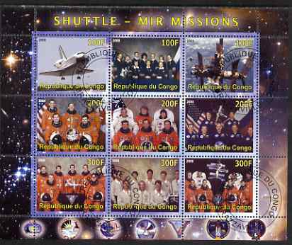 Congo 2008 Shuttle & Mir Space Station perf sheetlet containing 9 values cto used