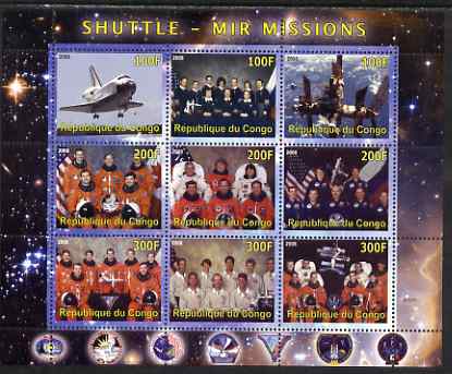 Congo 2008 Shuttle & Mir Space Station perf sheetlet containing 9 values unmounted mint