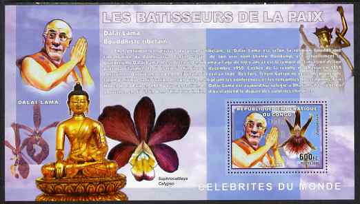 Congo 2006 Champions of Peace with Orchid & Buddist Statues perf s/sheet containing 1 value (Dalai Lama) unmounted mint