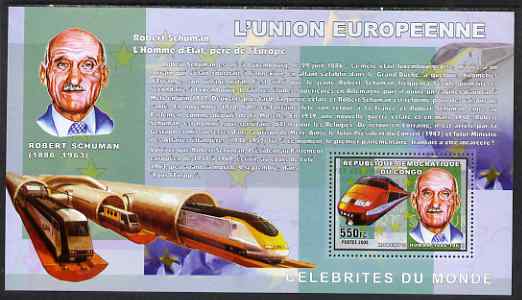 Congo 2006 50th Anniversary of European Union perf s/sheet containing 1 values (Robert Schuman & High Speed Train) unmounted mint