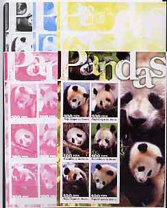 Benin 2003 Pandas large sheetlet containing set of 6 values - the set of 5 imperf progressive proofs comprising the 4 individual colours plus all 4-colour composite, unmounted mint