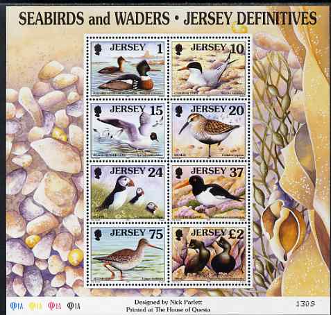 Jersey 1997-99 Seabirds & Waders perf m/sheet #1 containing 8 values (1p, 10p, 15p, 20p, 24p, 37p, 75p & £2) unmounted mint SG MS 806a