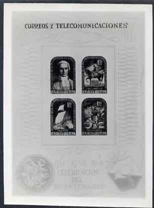 Argentine Republic 1948 Bicentenary of Postal Service black and white photographic essay of m/sheet size 135 mm x 185 mm plus similar proof of border only