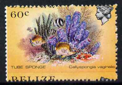 Belize 1984-88 Tube Sponge 60c single with spectacular 3mm shift of horiz perfs with country name being split between top and bottom of stamp unmounted mint, SG 776var