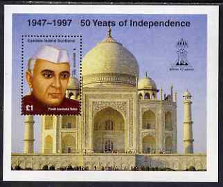 Easdale 1997 50th Anniversary of Indian Independence perf s/sheet (showing Nehru) unmounted mint with Indpex imprint