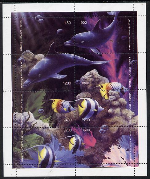 Batum 1995 Marine Life composite perf sheet containing complete set of 8 (Dolphins, Fish, Coral) unmounted mint