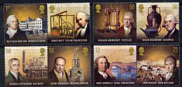 GB Great Britain 2009 Pioneers of the Industrial Revolution perf set of 8 (4 se-tenant pairs) unmounted mint