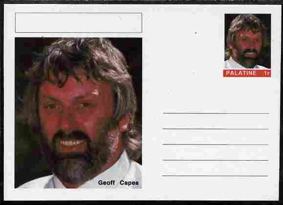 Palatine (Fantasy) Personalities - Geoff Capes (shot) postal stationery card unused and fine