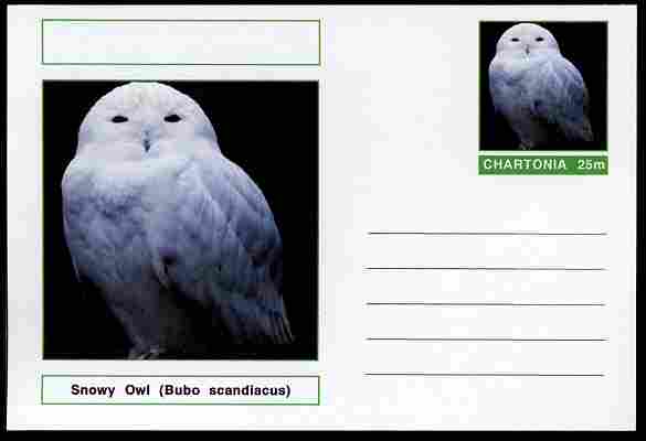 Chartonia (Fantasy) Birds - Snowy Owl (Bubo scandiacus) postal stationery card unused and fine