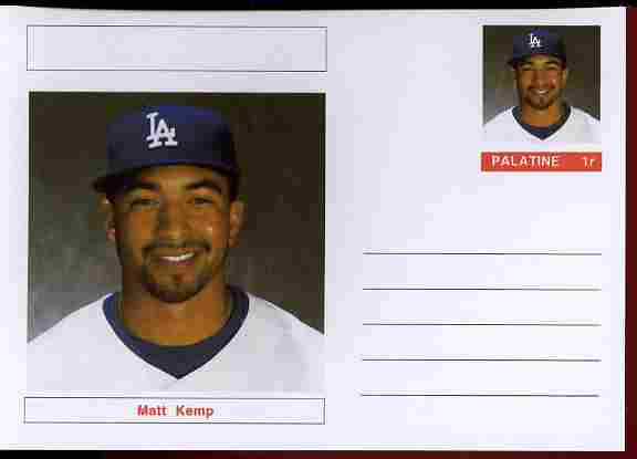 Palatine (Fantasy) Personalities - Matt Kemp (baseball) postal stationery card unused and fine